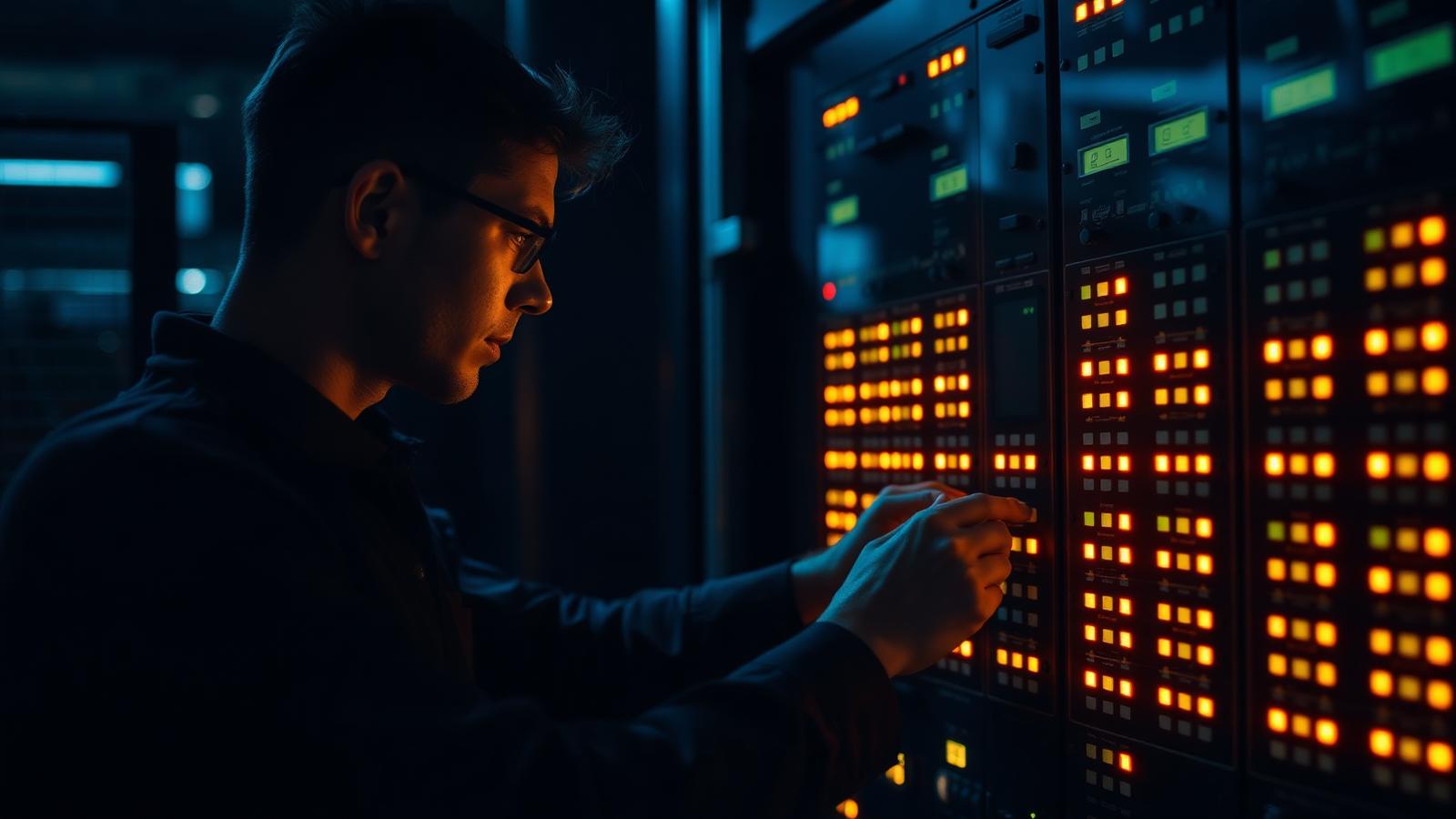 Engenheiro analisando painel elétrico